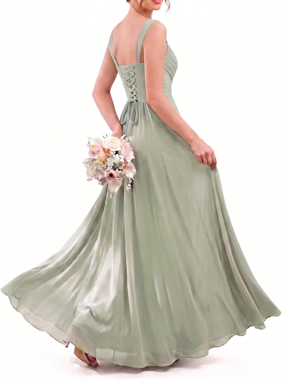 Sweetheart Chiffon Bridesmaid Dress with Pleated Bodice and Ruffle Slit