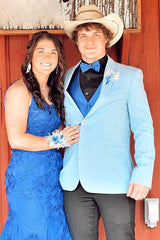 Trendy Light Blue Notched Lapel Men's Prom Jacket