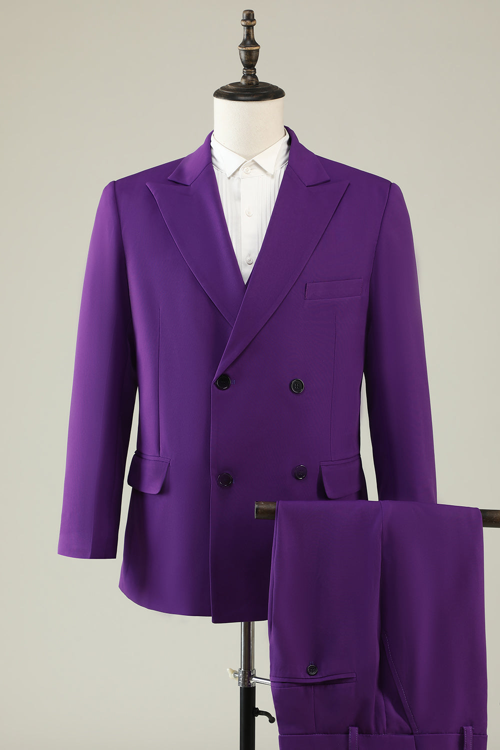 Stylish Purple Double-Breasted 3-Piece Prom Homecoming Suit