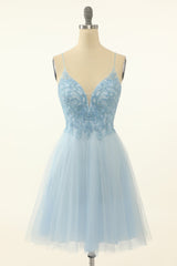 Blue A-line Cute Homecoming Dress with Appliques