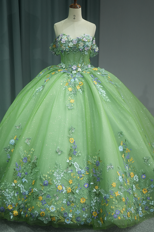 Green Quinceanera Dress Sweet 15 Evening Dress Crystal Sleeveless Beading Ball Gown Dress