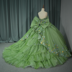 Green Quinceanera Dress Sweet 15 Evening Dress Crystal Sleeveless Beading Ball Gown Dress