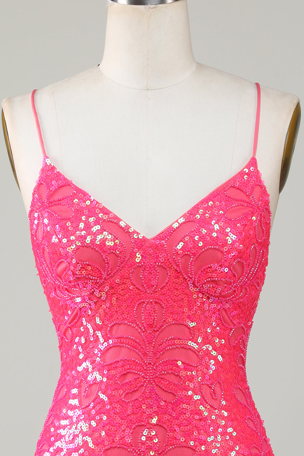 Sparkly Pink Beaded Sequins Tight Short Homecoming Dress