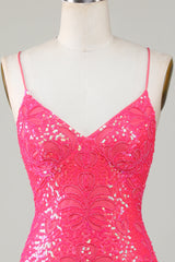 Sparkly Pink Beaded Sequins Tight Short Homecoming Dress