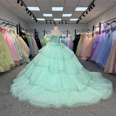 Green Quinceanera Dress Sweet 15 Evening Dress Crystal Beading Ball Gown Dress