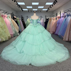 Green Quinceanera Dress Sweet 15 Evening Dress Crystal Beading Ball Gown Dress