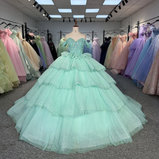 Green Quinceanera Dress Sweet 15 Evening Dress Crystal Beading Ball Gown Dress