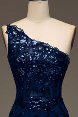 Glitter Dark Navy Tulle Long Corset Prom Dress With Appliques