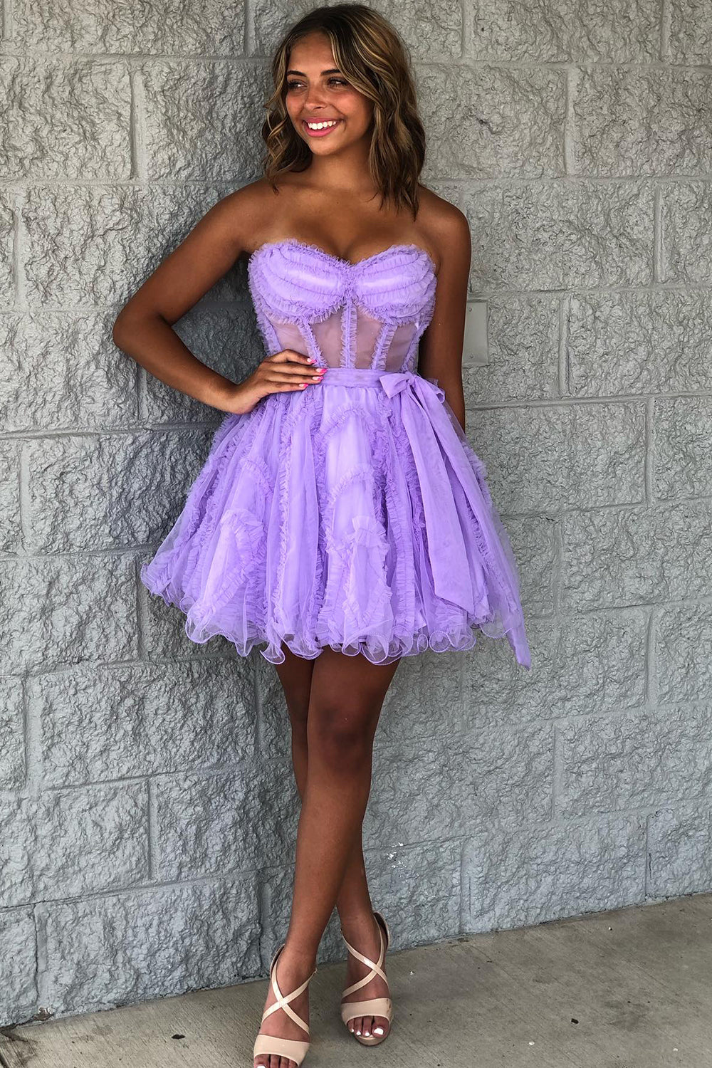 Fuchsia Corset Sweetheart A-Line Short Tulle Homecoming Dress