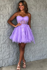 Fuchsia Corset Sweetheart A-Line Short Tulle Homecoming Dress