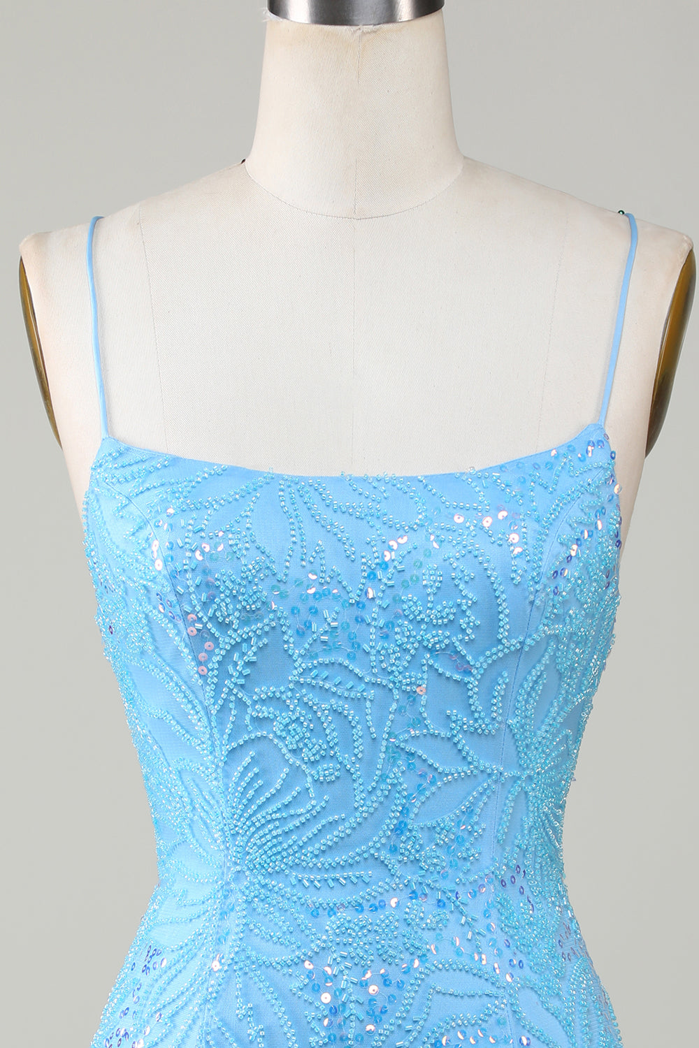 Sparkly Blue Lace-Up Back Tight Beaded  Short Homecoming Dress