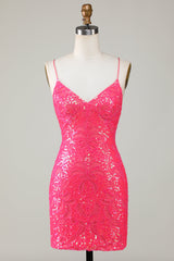 Sparkly Pink Beaded Sequins Tight Short Homecoming Dress