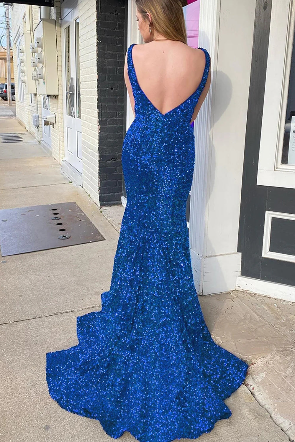 Blue Sequins Mermaid Prom Dress