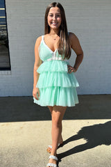 Mint Green A-Line Tiered Tulle Short Homecoming Dress