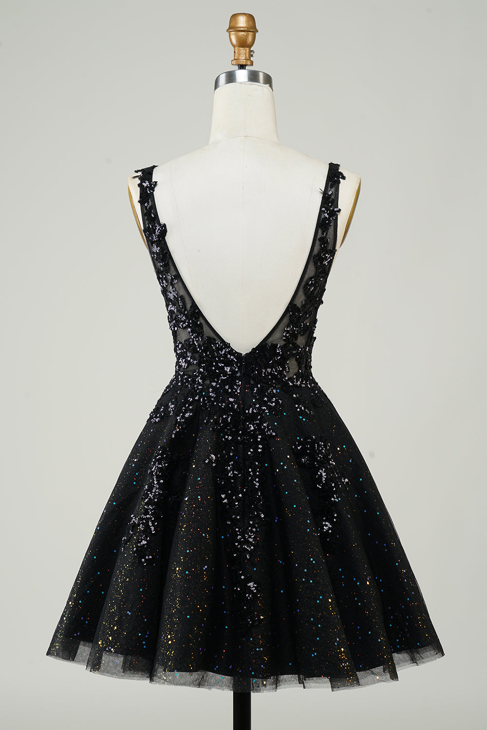 Sparkly Black A-Line Spaghetti Straps Short Homecoming Dress with Sequins