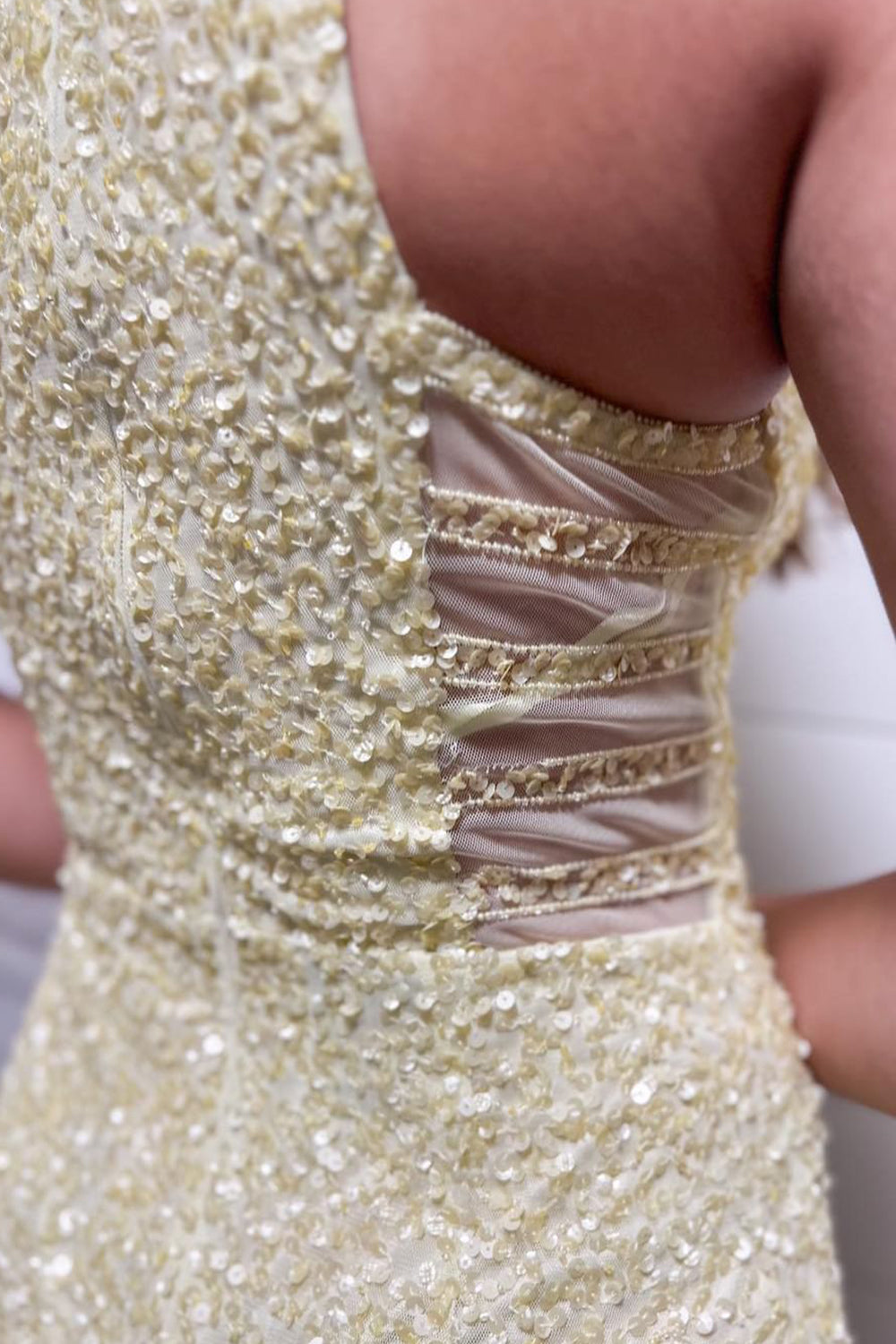 Sparkly Yellow Sequins Asymmetrical Tight Homecoming Dress