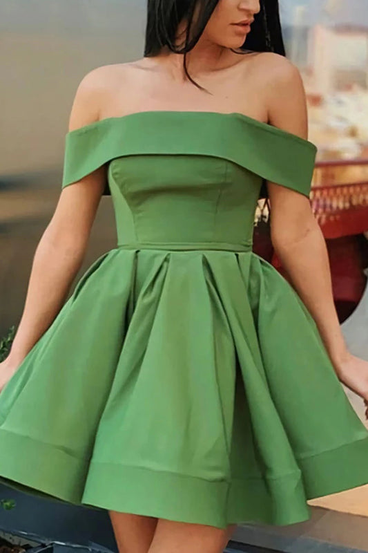 Green Off the Shoulder Simple A Line Homecoming Dress