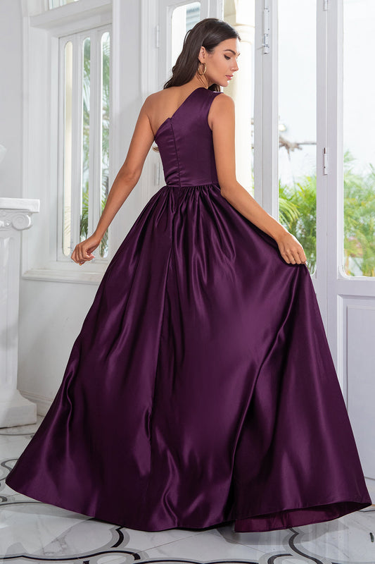 Purple One Shoulder A Line Prom Dress