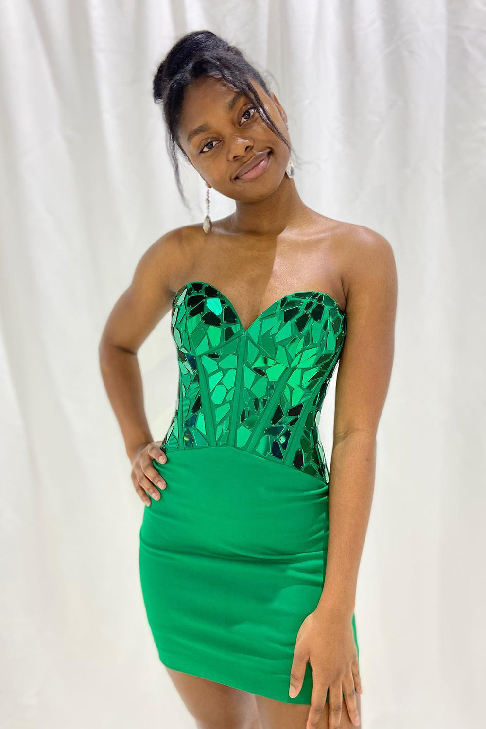 Sparkly Green Corset Sweetheart Tight Short Mirror Homecoming Dress