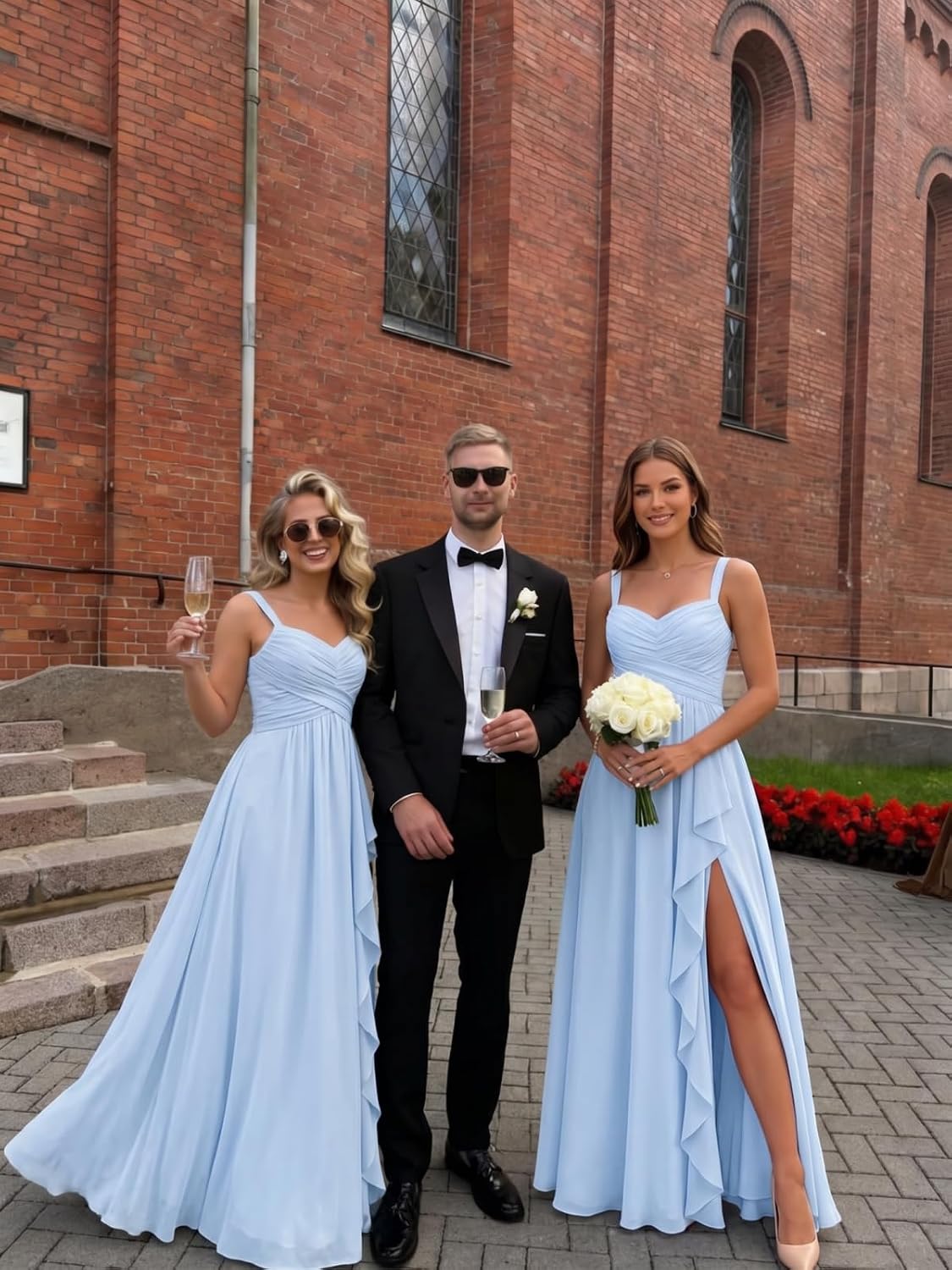 Sweetheart Chiffon Bridesmaid Dress with Pleated Bodice and Ruffle Slit