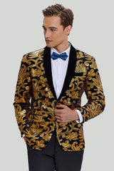 Stylish Men's Blazer Slim Fit Solid One-Button Gold Suit Jacket