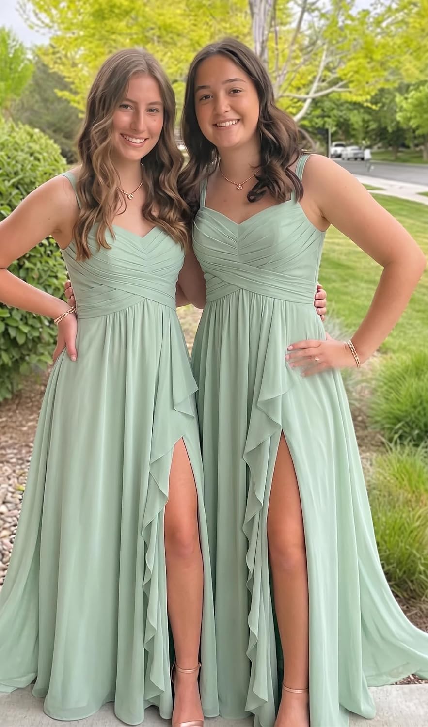 Sweetheart Chiffon Bridesmaid Dress with Pleated Bodice and Ruffle Slit