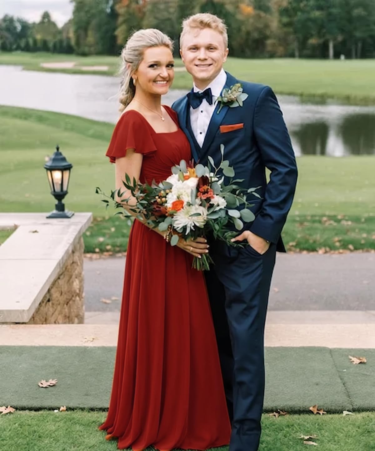 Ruched Waist Chiffon Bridesmaid Dress with Square Neck and Flutter Sleeves