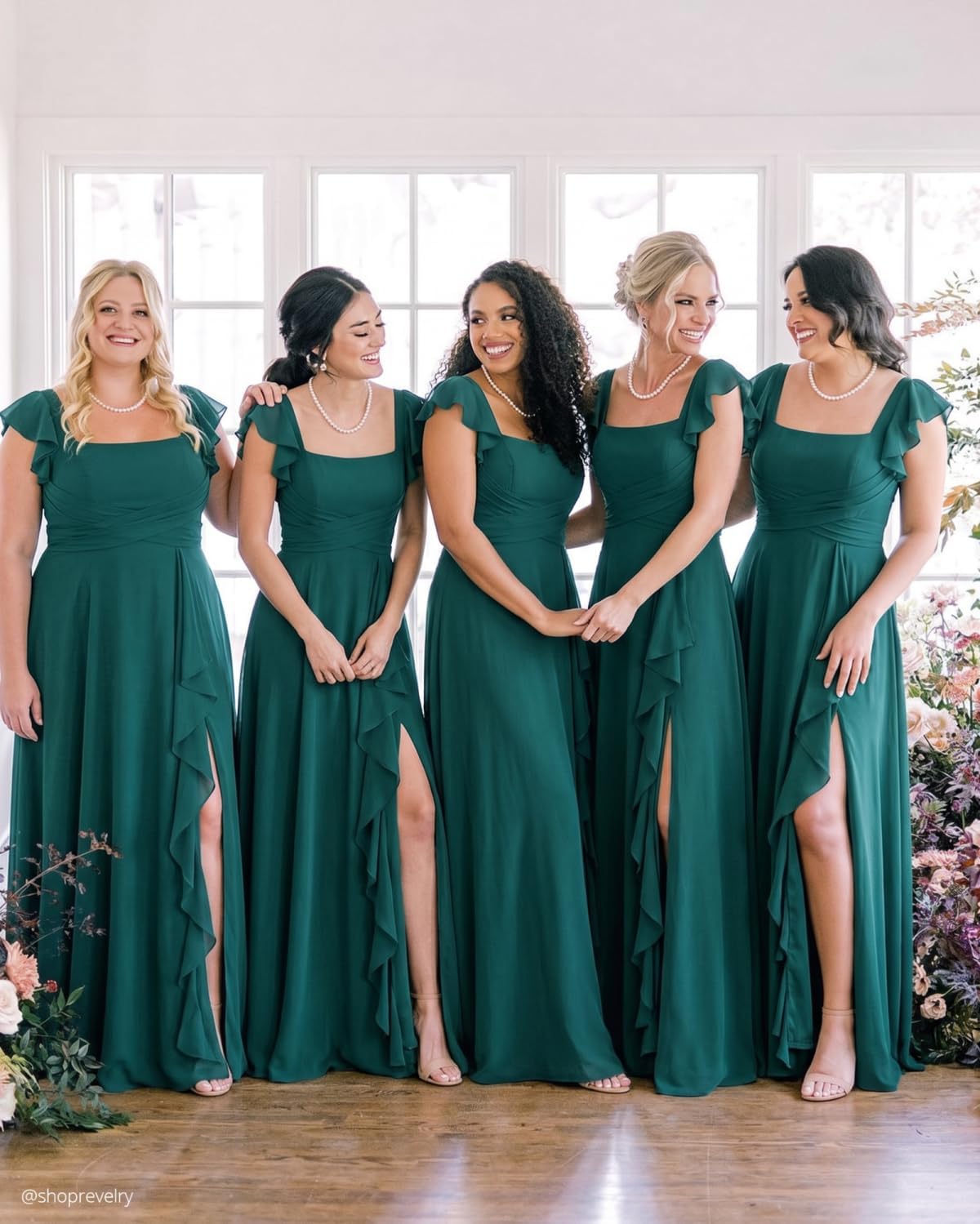 Cascading Ruffle Chiffon Bridesmaid Dress with Flutter Sleeves and Slit