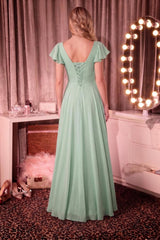 Cascading Ruffle Chiffon Bridesmaid Dress with Flutter Sleeves and Slit