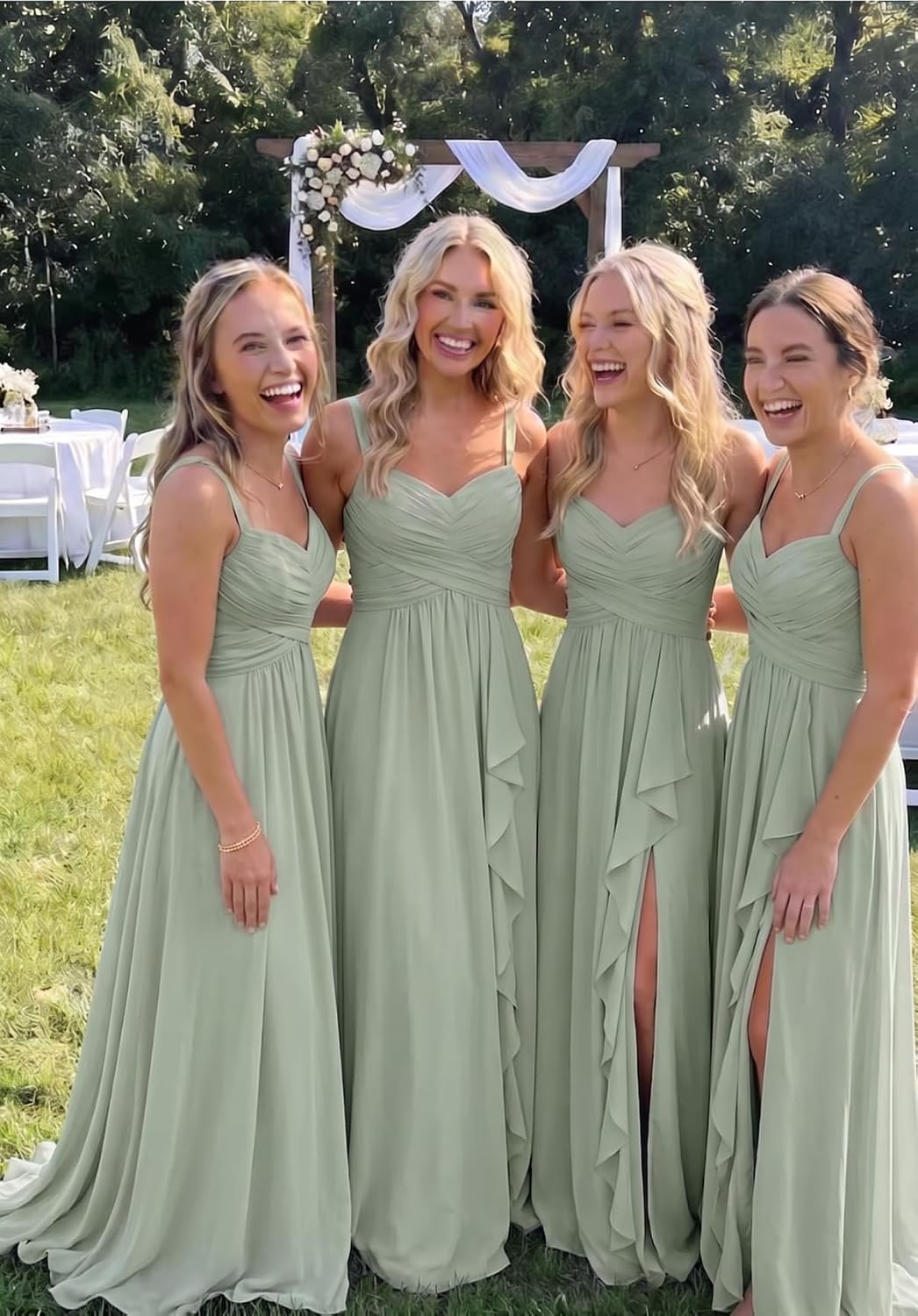 Sweetheart Chiffon Bridesmaid Dress with Pleated Bodice and Ruffle Slit