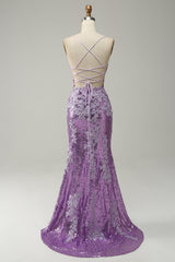 Lavender Sequin Mermaid Prom Dress with Appliques