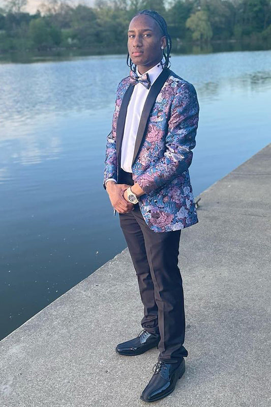 Flower Print Shawl Lapel Prom Suit for Men