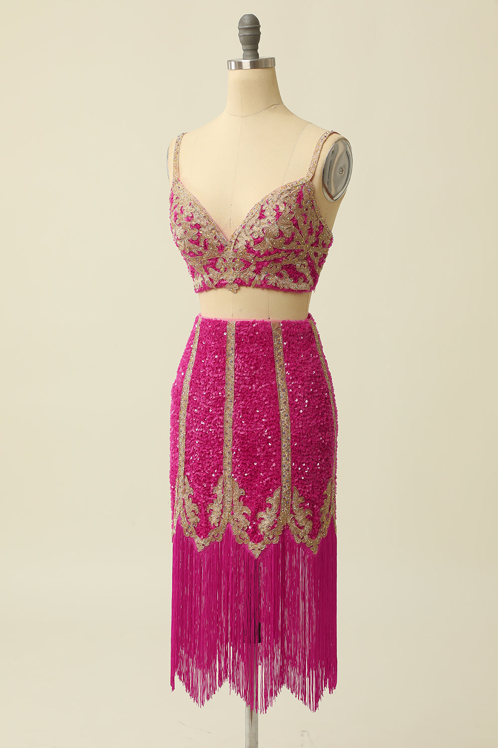 Two Pieces Fuchsia Homecoming Dress With Fringes