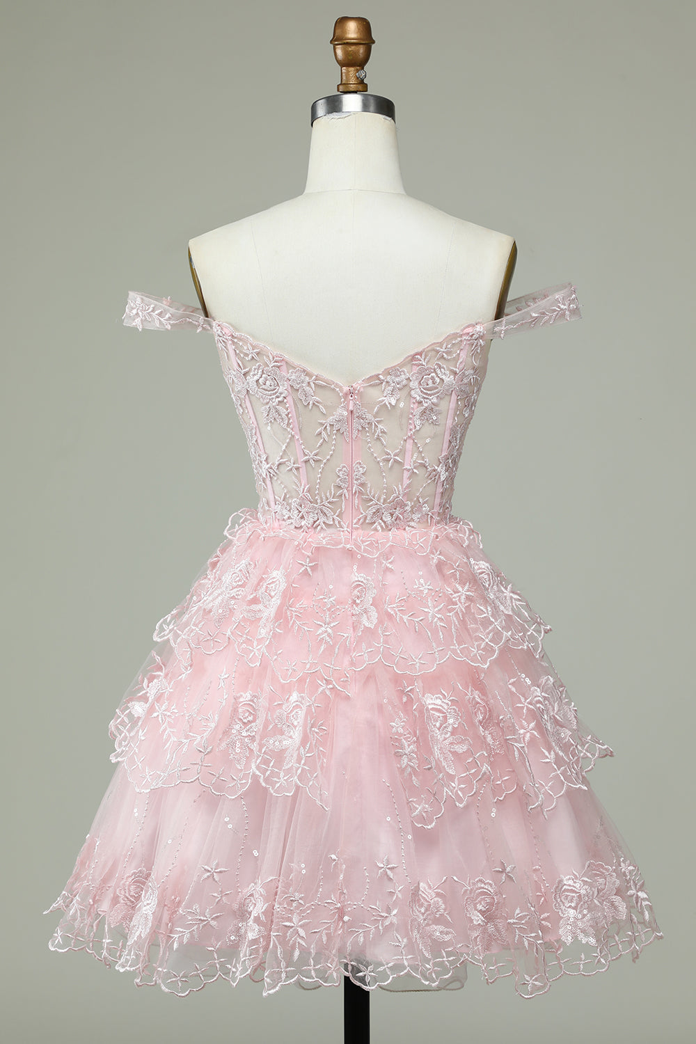 Pink Corset A-Line Short Homecoming Dress with Lace