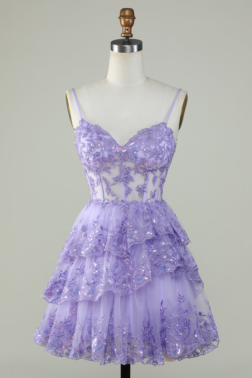 Sparkly Blue Corset Spaghetti Straps A Line Lace Short Homecoming Dress