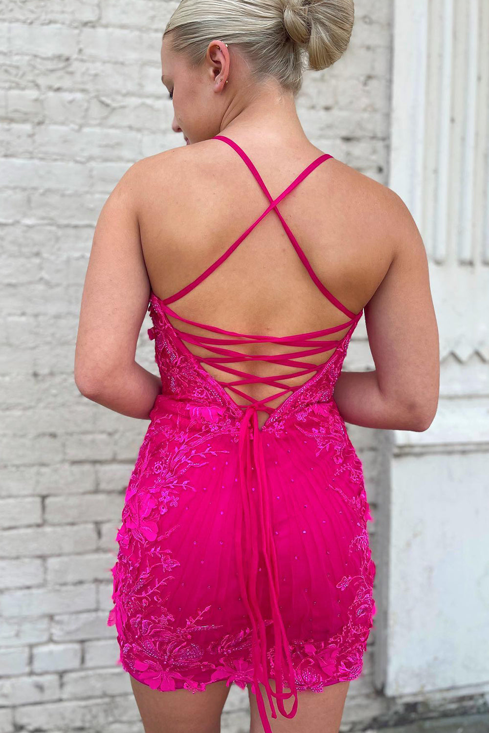 Sparkly Fuchsia Tight Short Homecoming Dress with Appliques