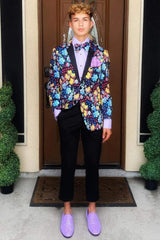 Colorful Multi-Flower Jacquard Patchwork Shawl Lapel Prom Blazer