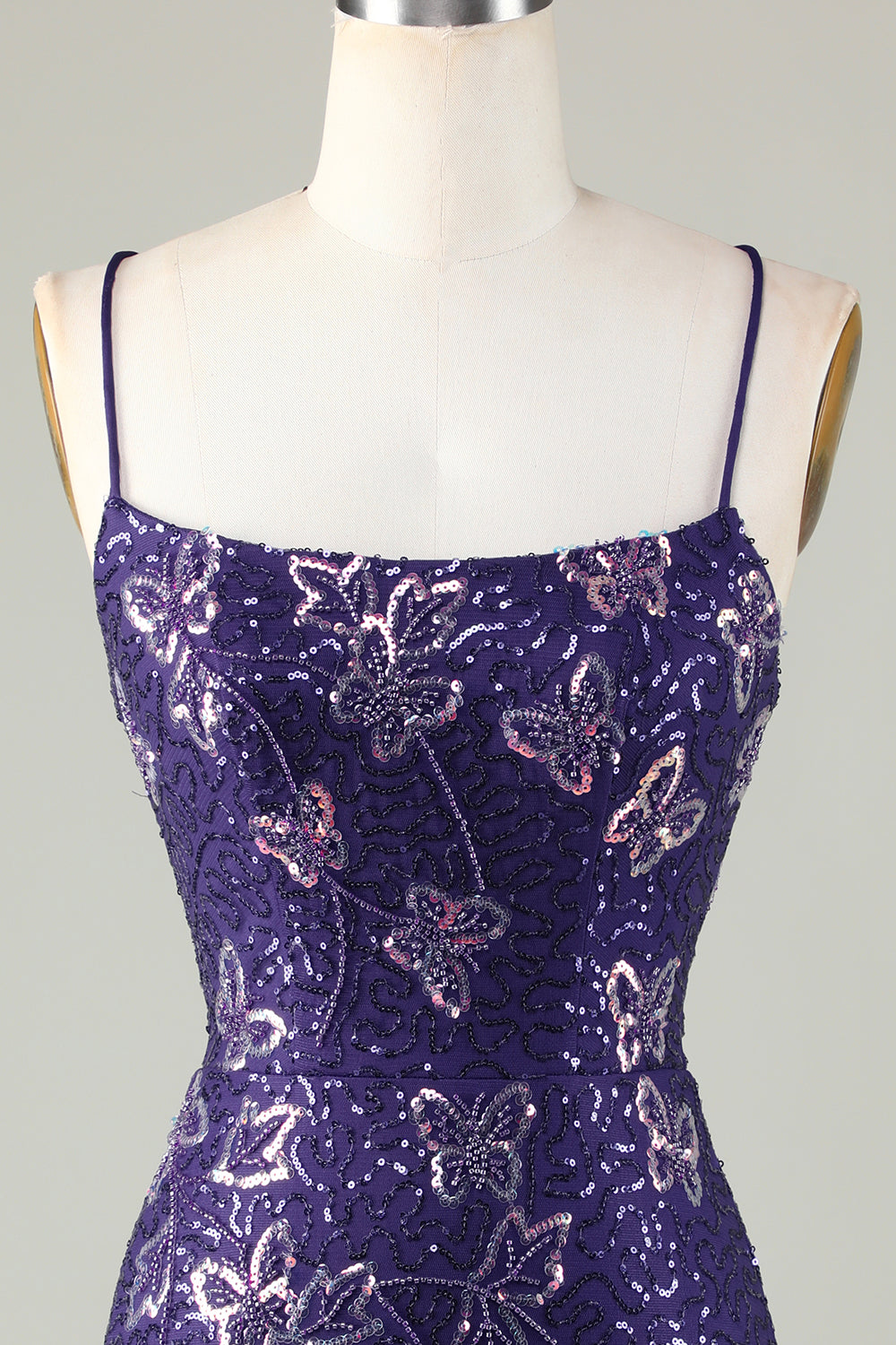 Sparkly Purple Butterflies Tight Beaded Sequins Short Homecoming Dress