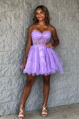 Lavender Corset Sweetheart A-Line Short Tulle Homecoming Dress