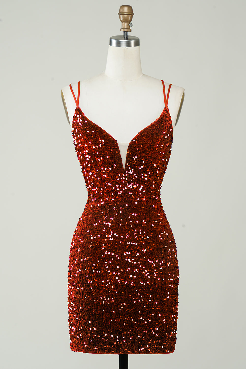 Red Criss-Cross Straps Sequins Tight Short Hoco Dress