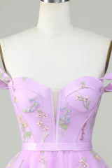 Purple Corset A-Line Embroidered Short Homecoming Dress