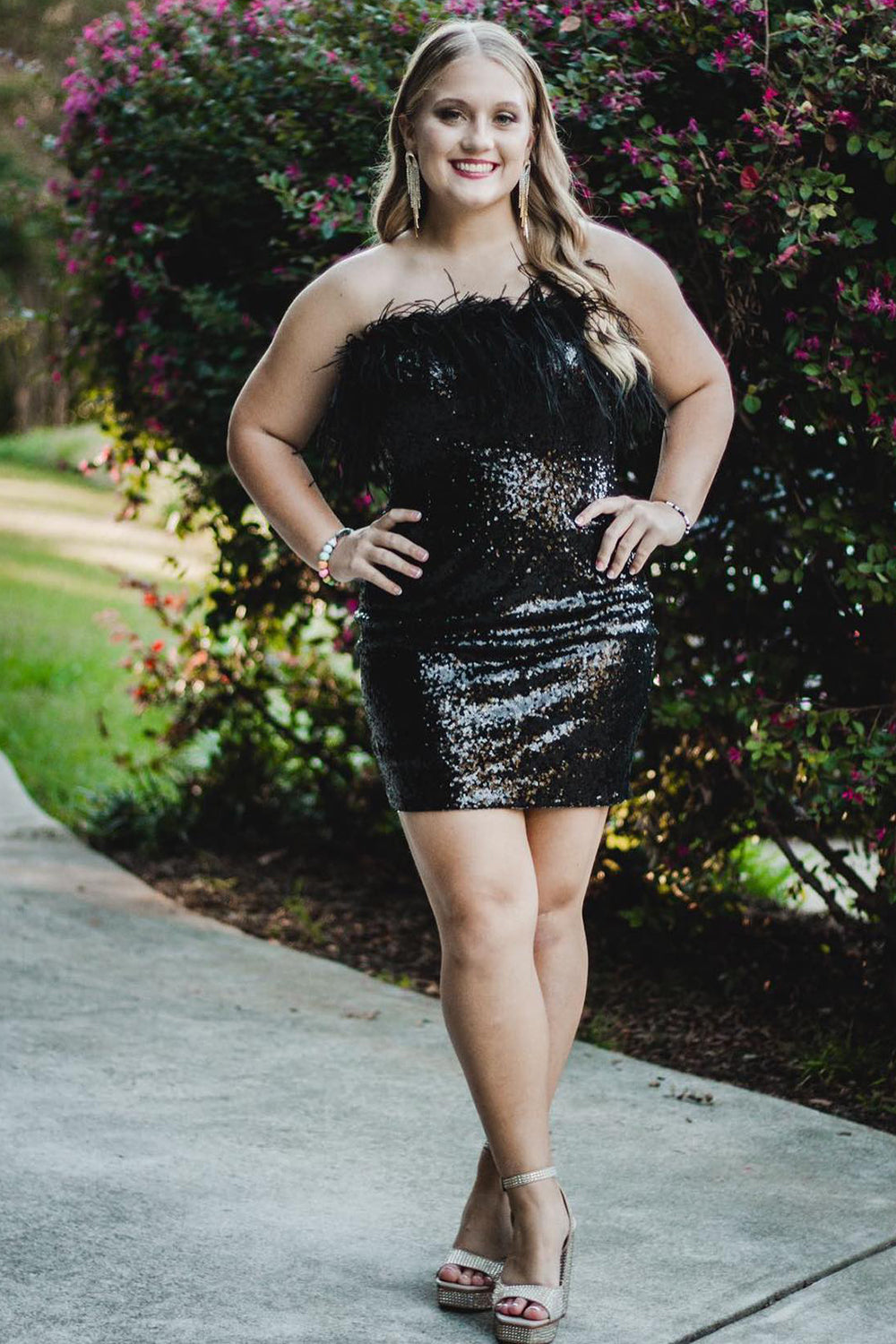 White Strapless Homecoming Dress with Feathers