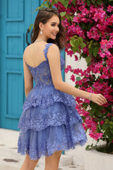 Pink Corset A-Line Short Homecoming Dress with Lace