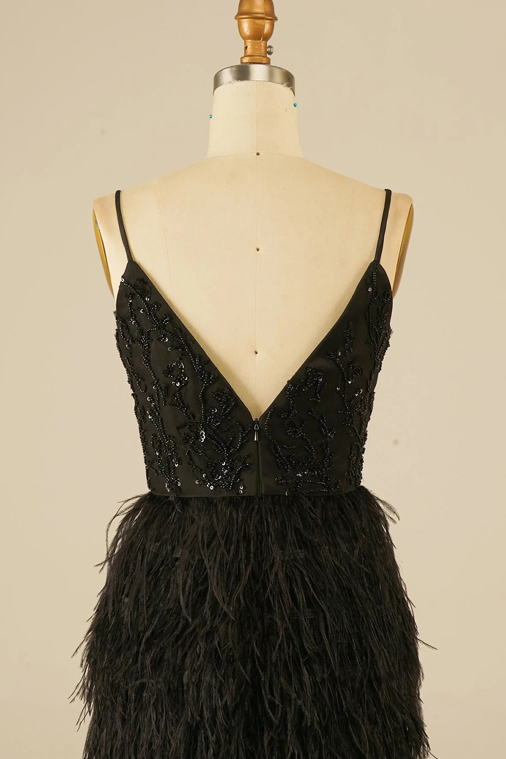 Black Sequins Tight Homecoming Dress with Feathers