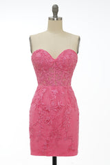 Pink Tight Short Homecoming Dress with Appliques