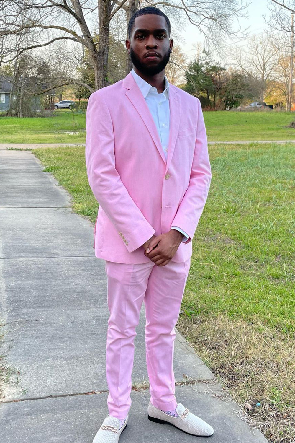 Stylish Pink Notched Lapel 2-Piece Prom Homecoming Suit