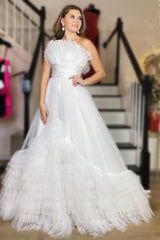 Tulle Strapless White Long Prom Dress