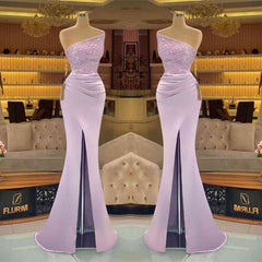 Light Purple Sequins Mermaid Prom Dress with Strapless Sleeveless Design and Slit