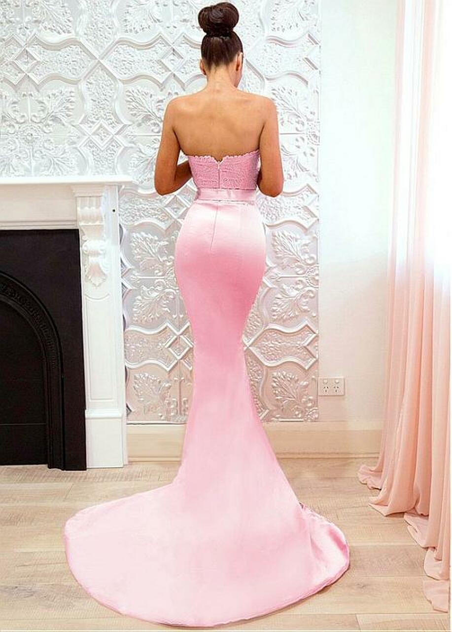 Pink Sweetheart Mermaid Lace Evening Dress