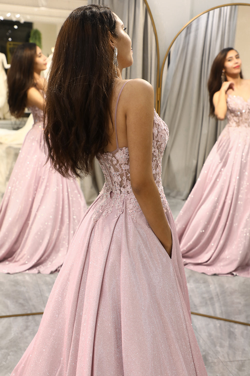 Blush A Line Long Corset Prom Dress With Appliques